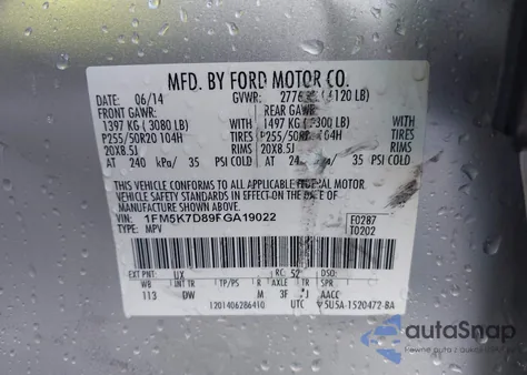 2015 Ford Explorer Xlt z USA, uszkodzony, nr VIN 1FM5K7D89FGA19022